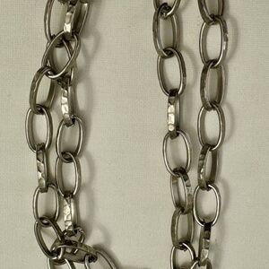 Kenneth Jay Lane, Chunky Hammered Chain Link, Silver Necklace